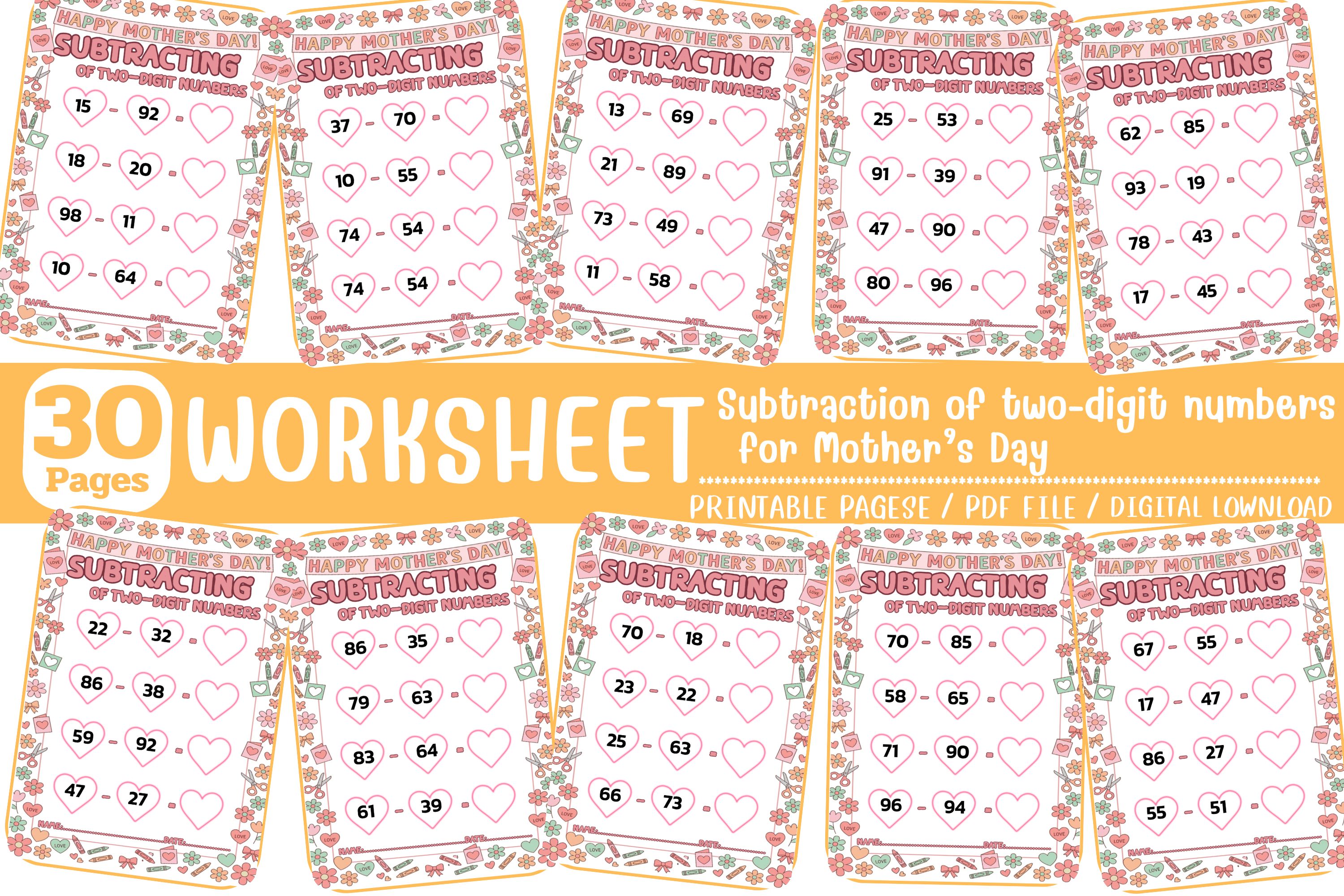 Mother’s Day Subtraction Worksheets