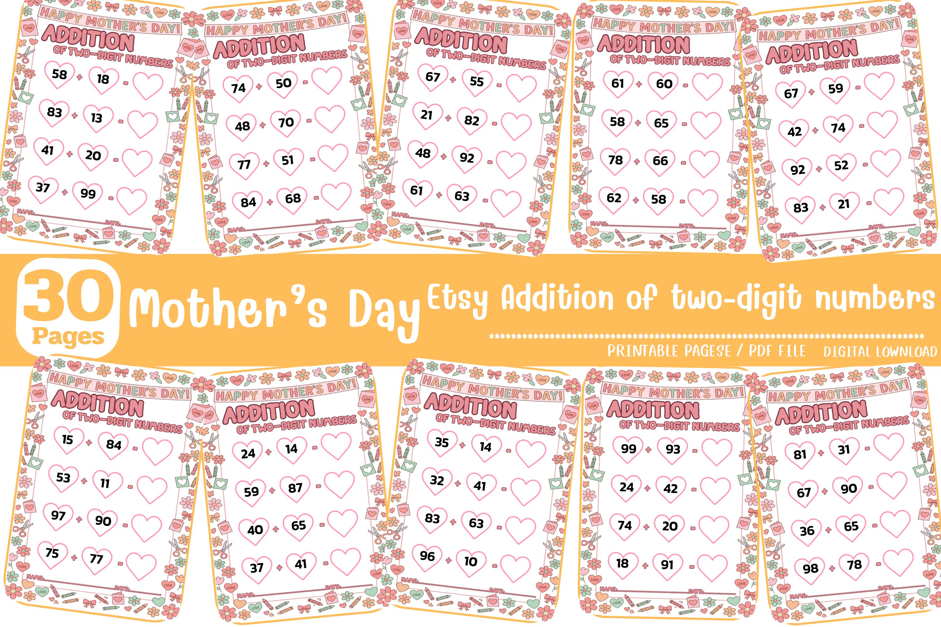 Mother’s Day Math Worksheets Two Digit
